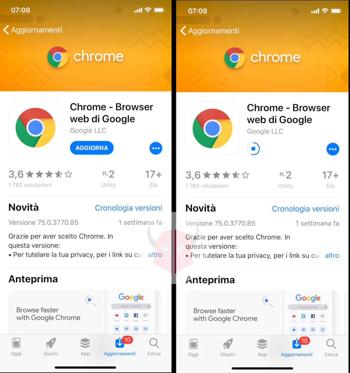 come aggiornare Google Chrome iOS