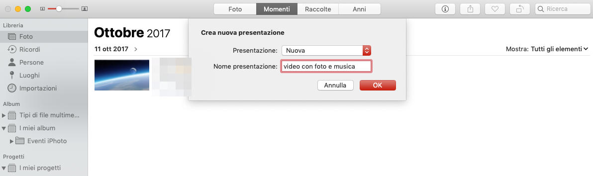 come montare un video con foto e musica Mac app Foto