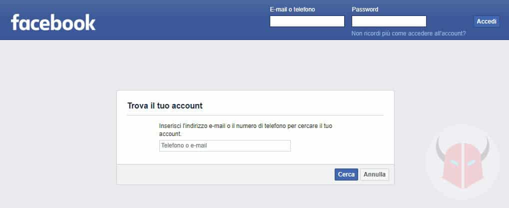 come recuperare account Facebook ripristino password