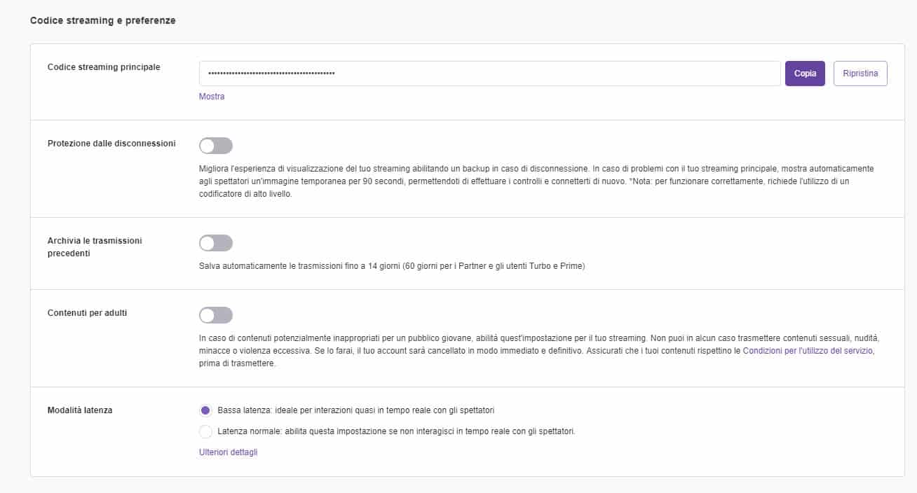 come streammare su Twitch da PC codice streaming