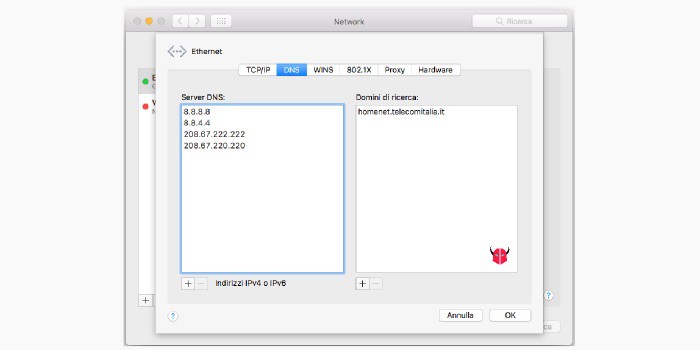 come cambiare DNS Google macOS