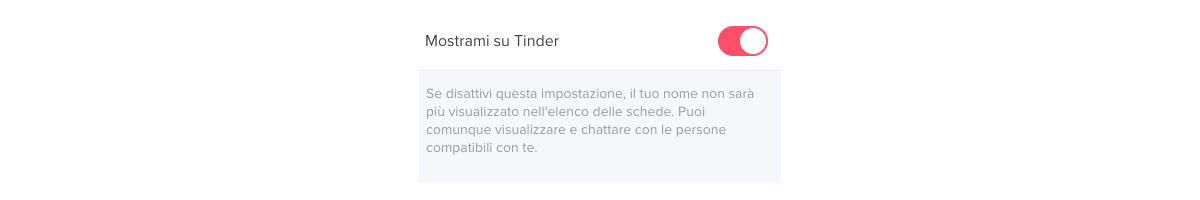 come disattivare Tinder opzione Mostrami su Tinder