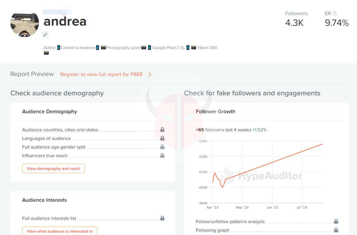 come eliminare seguaci fantasma da Instagram HypeAuditor