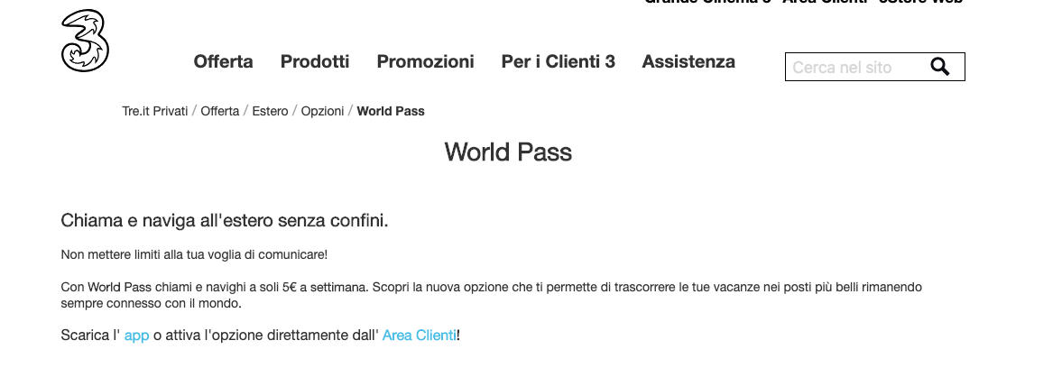 come navigare all'estero Tre World Pass