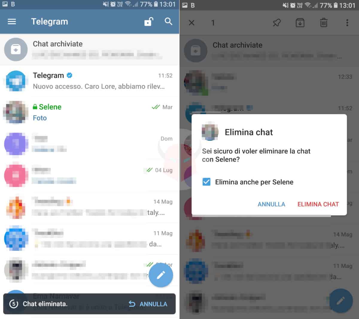 come recuperare chat Telegram annulla eliminazione