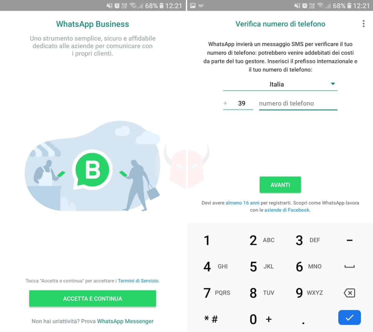 WhatsApp Business prima installazione