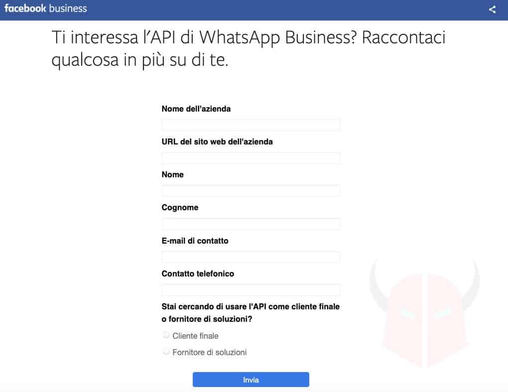 WhatsApp Business registrazione API