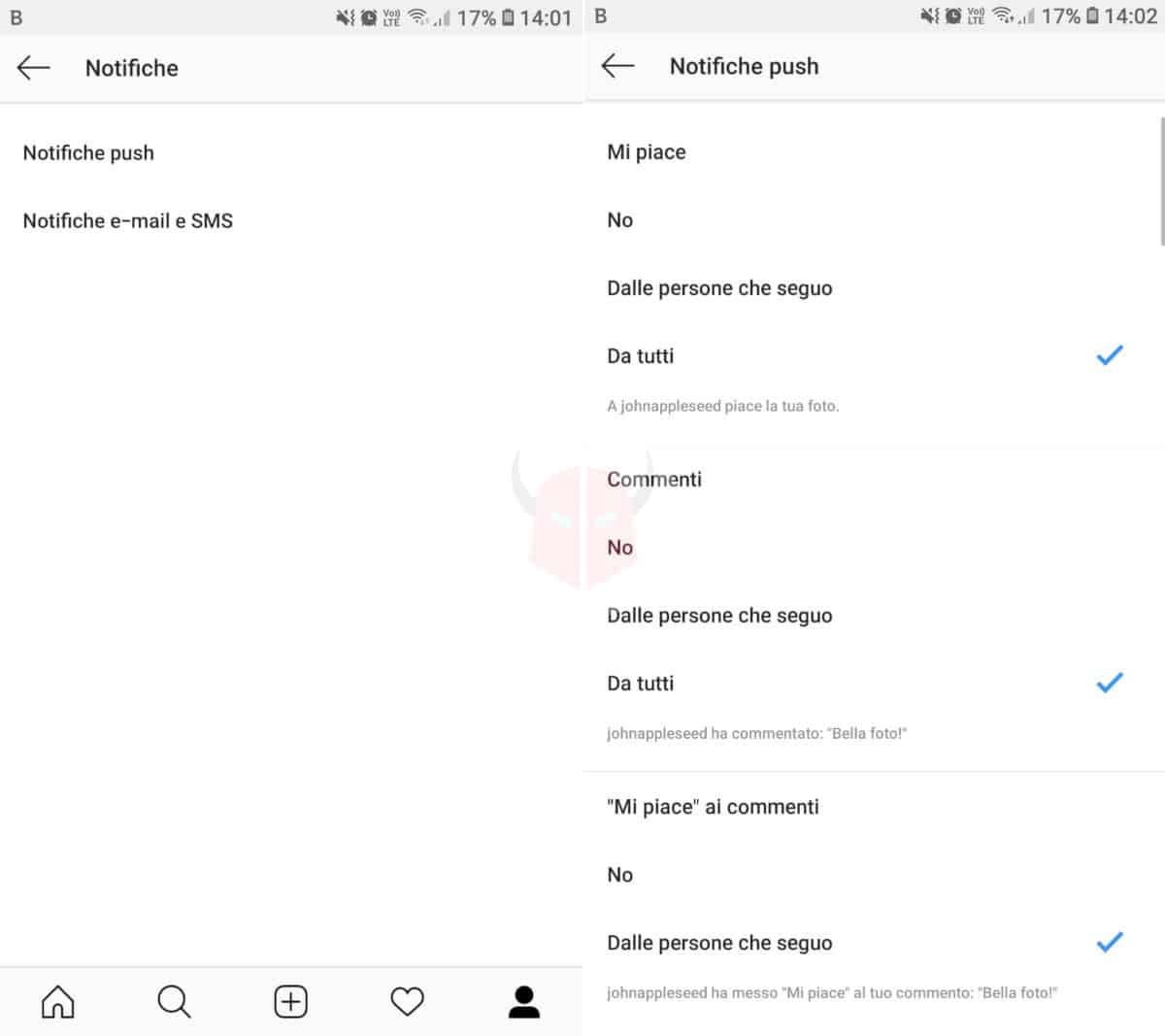 come bloccare notifiche su Instagram