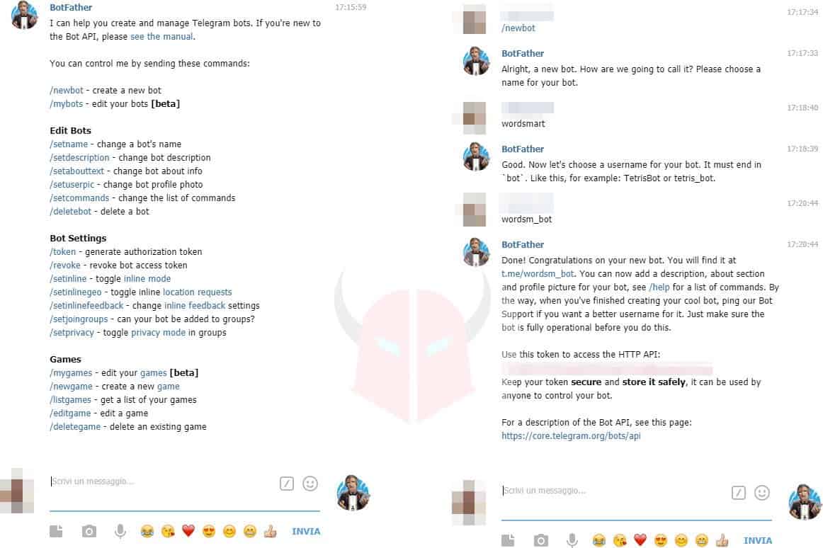 come creare un bot Telegram esempio chat BotFather