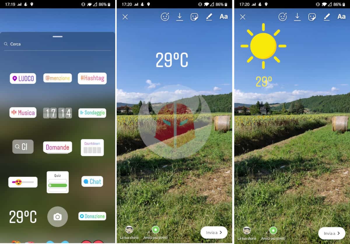 come mettere la temperatura su Instagram adesivo storie