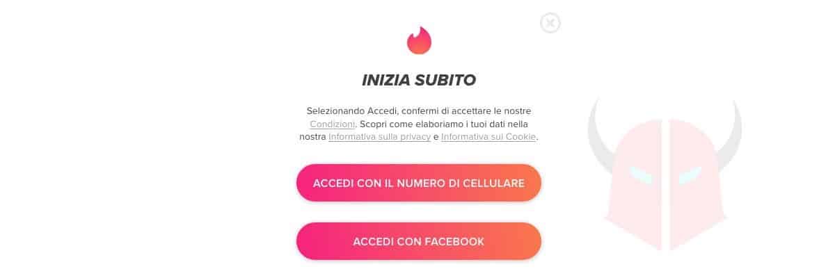 come non farsi scoprire su Tinder schermata di accesso