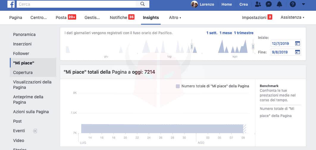 come vedere i fan di una Pagina Facebook nuovi Mi piace Insight