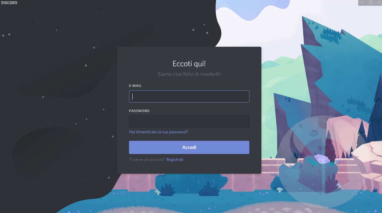 schermata di accesso app desktop Discord