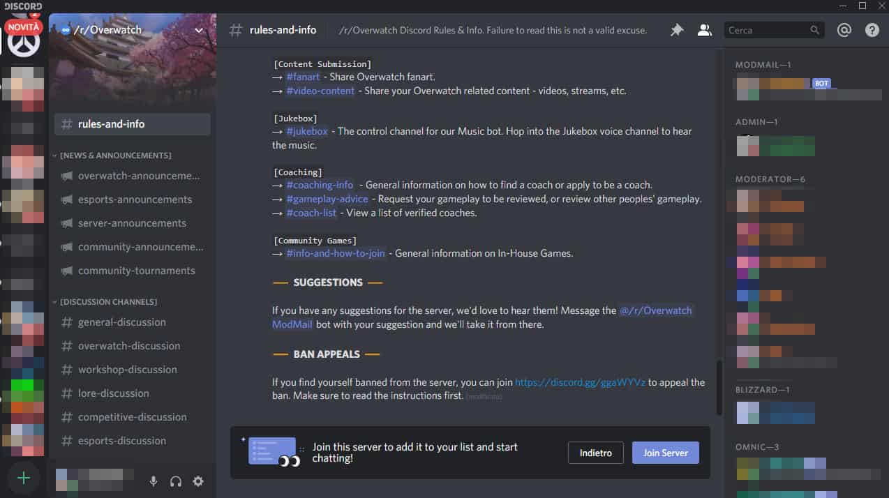 schermata di accesso server Discord