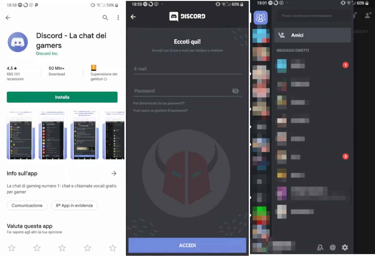 schermata di installazione app mobile Discord