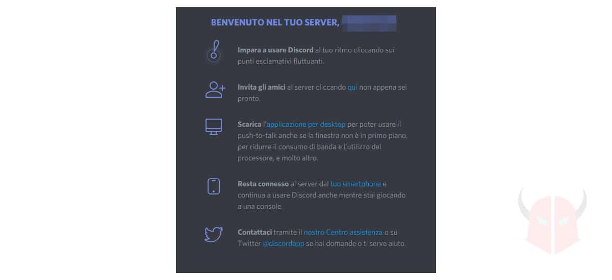 schermata interattiva iniziale Discord