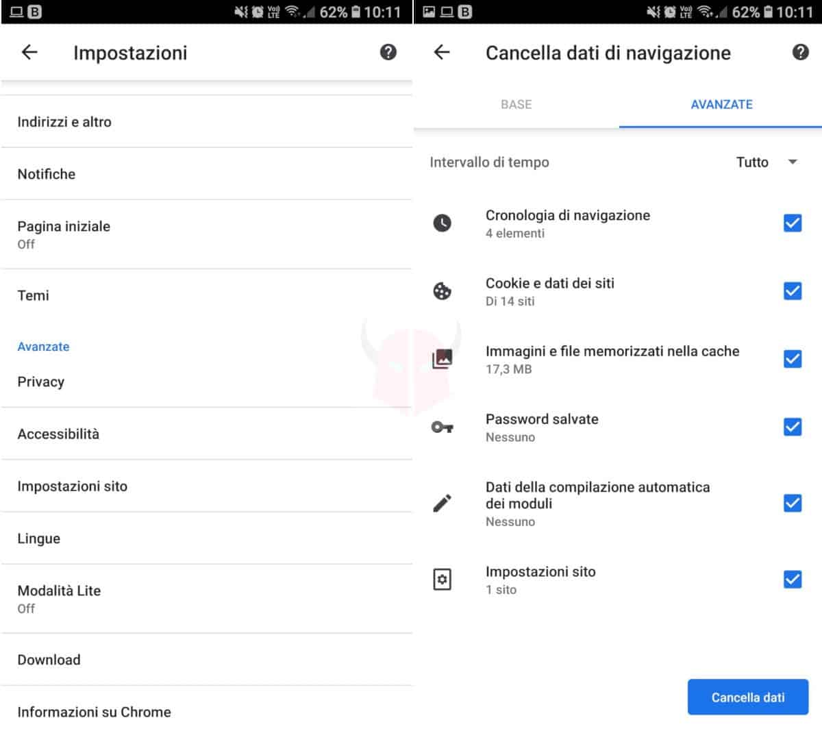 cancellazione cookie Chrome per siti che si aprono da soli su Android