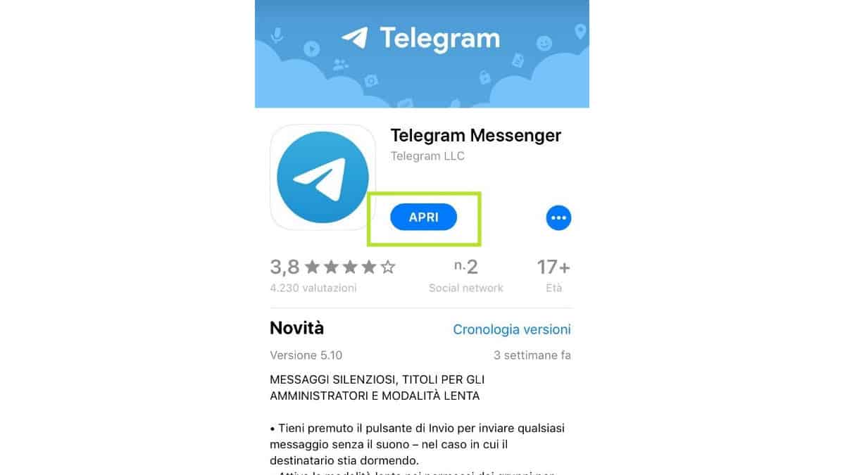 come aggiornare Telegram app iOS