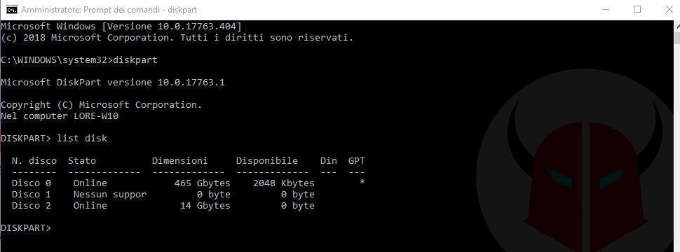 come formattare hard disk con prompt comandi Windows