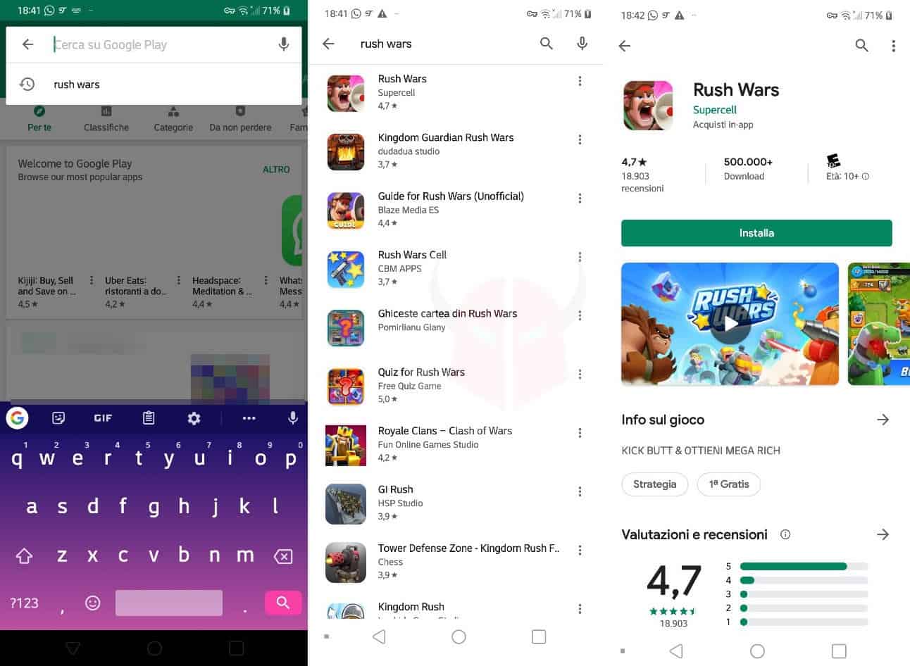 come scaricare Rush Wars sul Play Store con Android