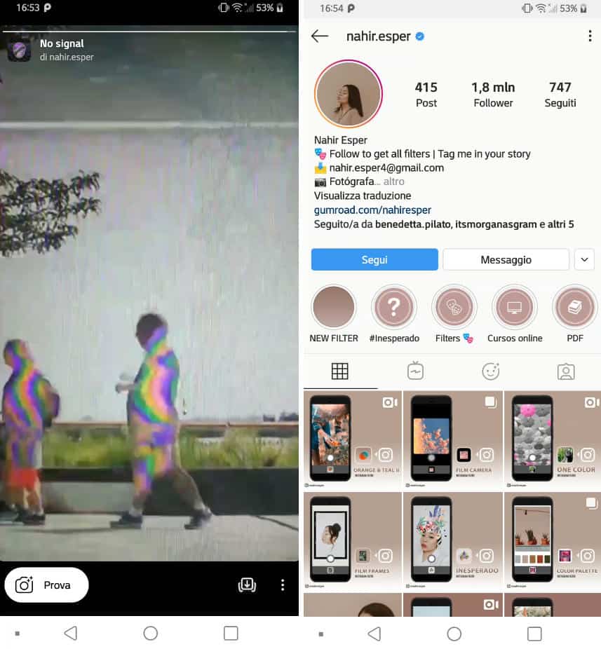 filtri facciali Instagram esempio account da seguire