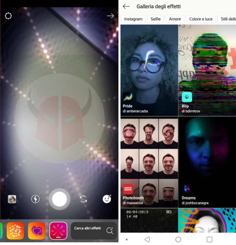 filtri facciali Instagram opzione Cerca altri effetti