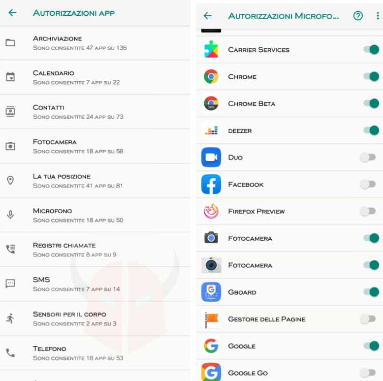 come disattivare microfono Facebook Android