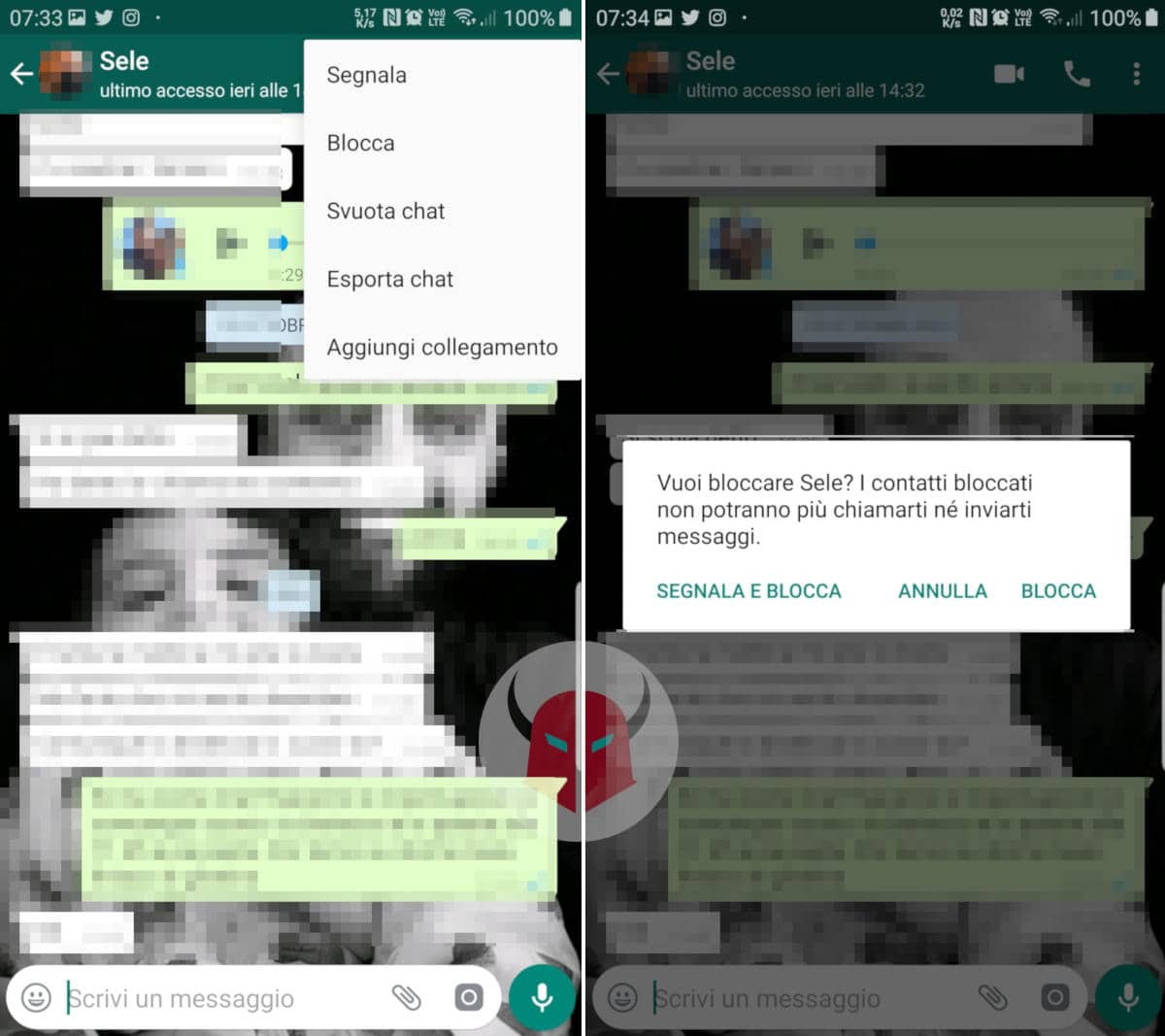 segnala come spam su WhatsApp contatto registrato in rubrica