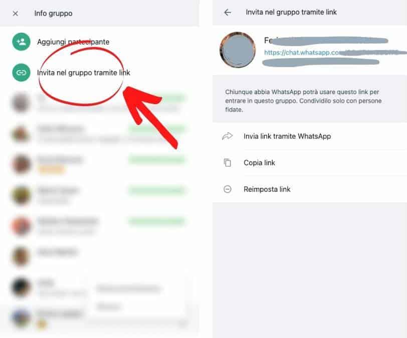Condivisione del gruppo WhatsApp tramite link