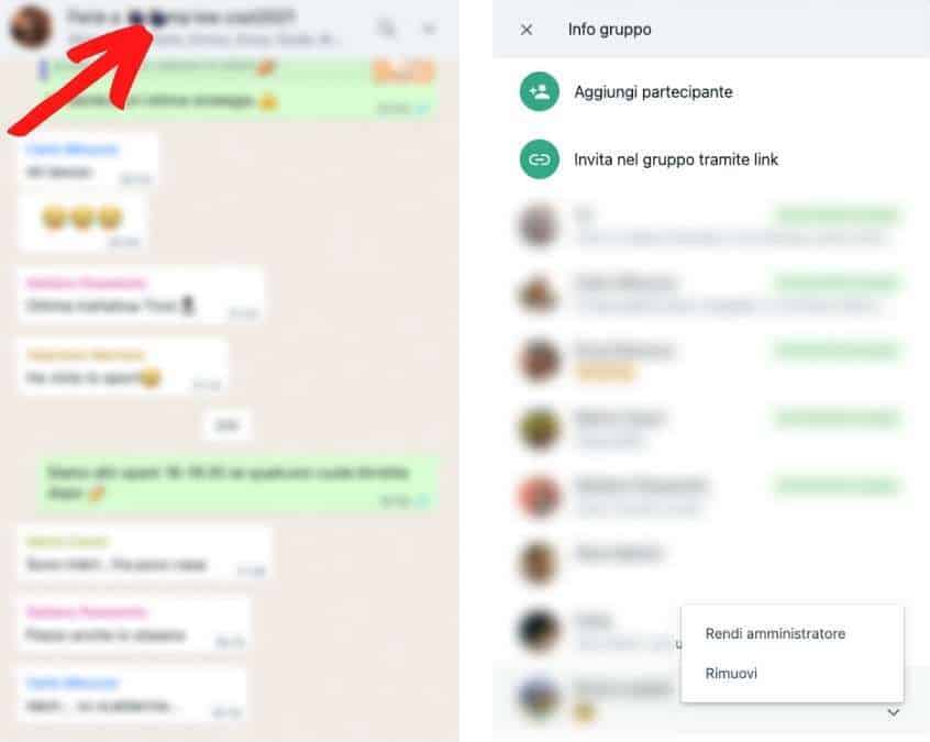 Gestione dei partecipanti gruppo Whatsapp