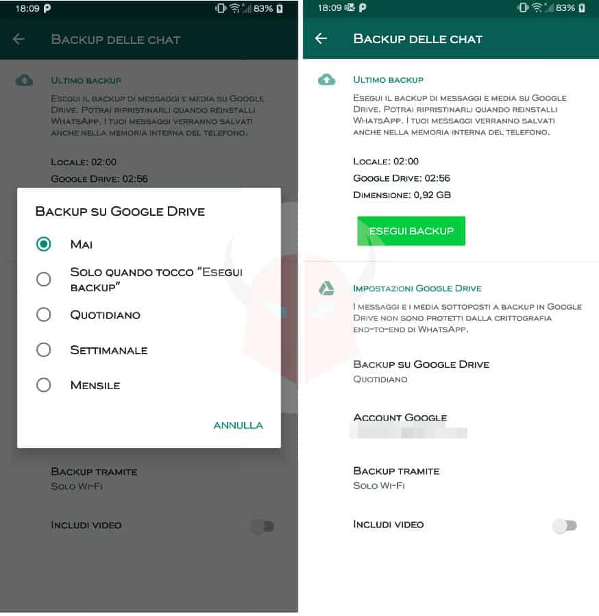 come fare il backup su Android chat WhatsApp su Google Drive