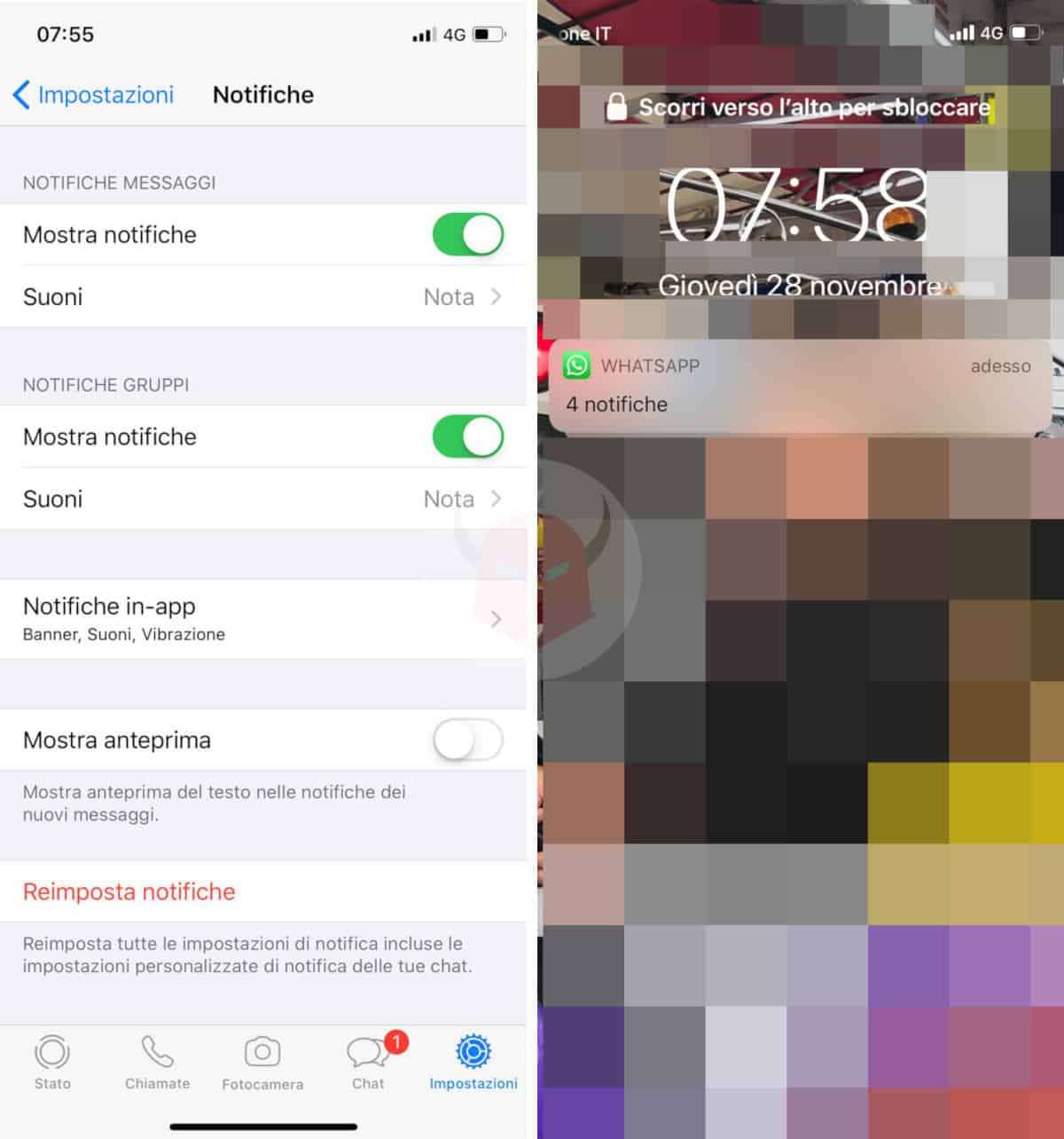 come nascondere i messaggi WhatsApp nome del mittente iPhone