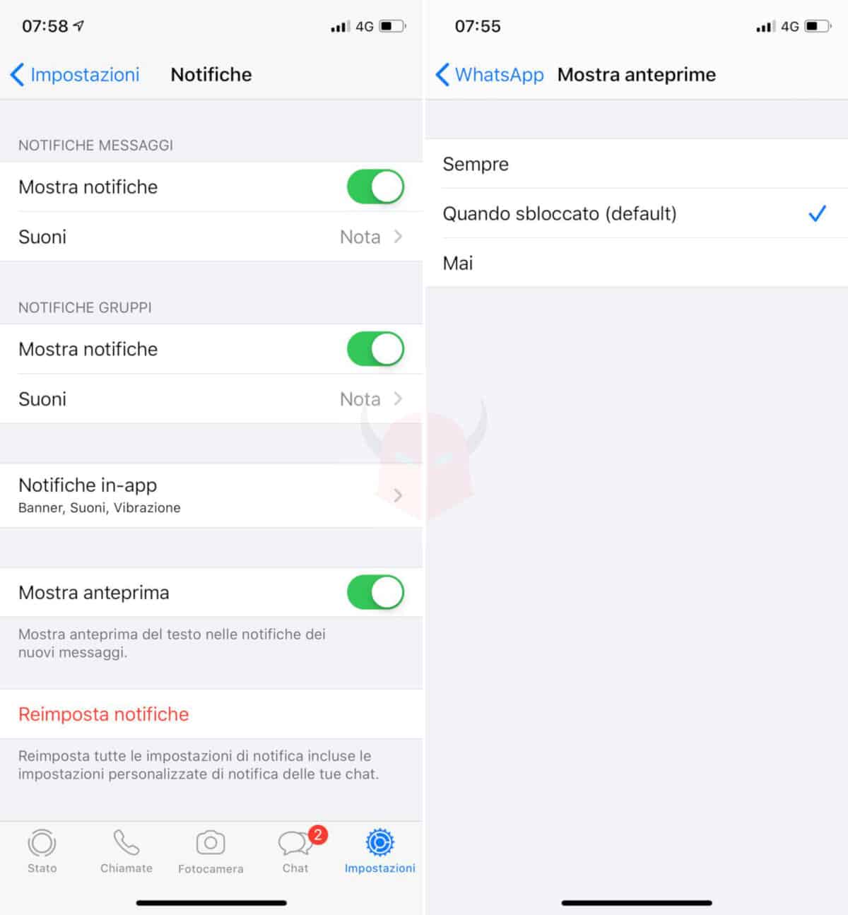come nascondere messaggi WhatsApp gestione notifiche iOS