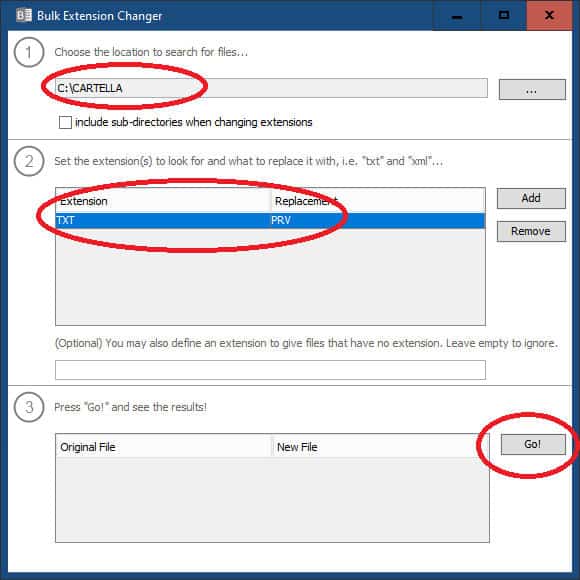 come cambiare l'estensione file su Windows 10 app Bulk Extension Changer