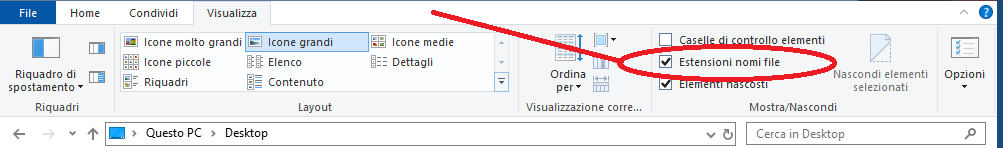 come cambiare l'estensione file su Windows 10 visualizzazione