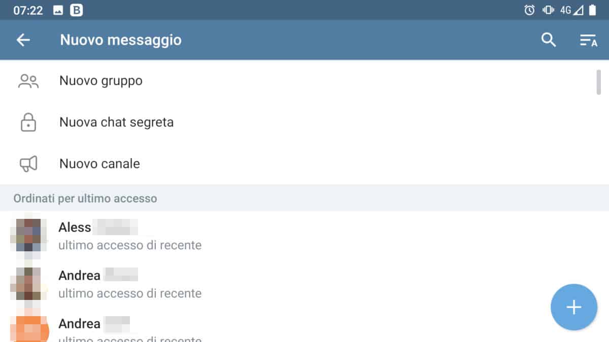 ultimo accesso di recente su Telegram ordine orari in rubrica