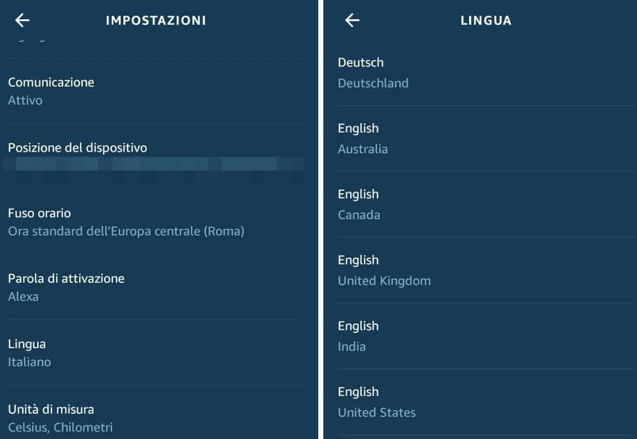 come cambiare nome ad Alexa impostazioni lingua