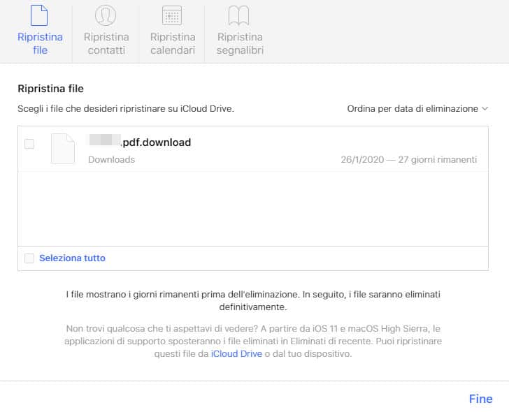 come cancellare dati da iCloud ripristino documento cancellato