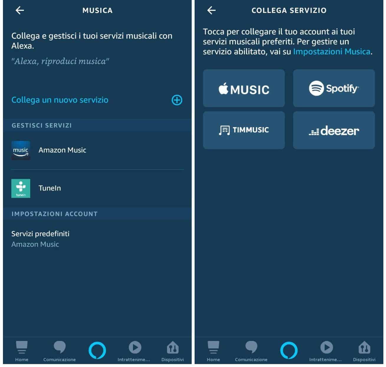 come collegare Alexa a Spotify servizi alternativi