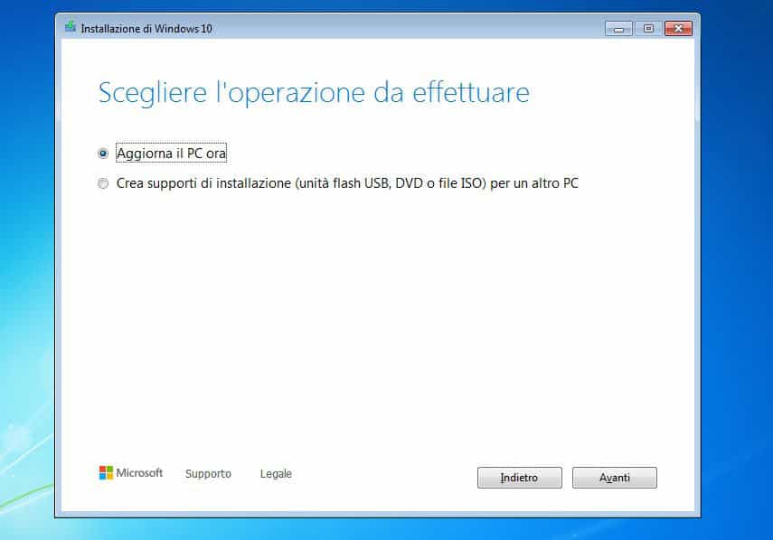 come passare da Windows 7 a WIndows 10 aggiornamento da W7