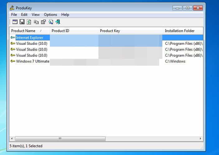 come passare da Windows 7 a WIndows 10 esempio ProduKey Nirsoft