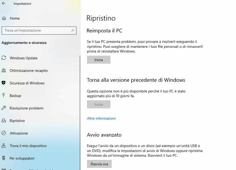 come passare da Windows 7 a WIndows 10 ripristino da W10 a W7