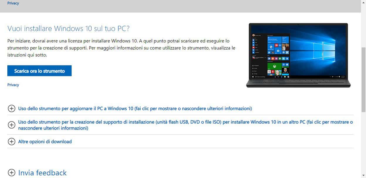 come passare da Windows 7 a WIndows 10 scaricamento Media Creation Tool