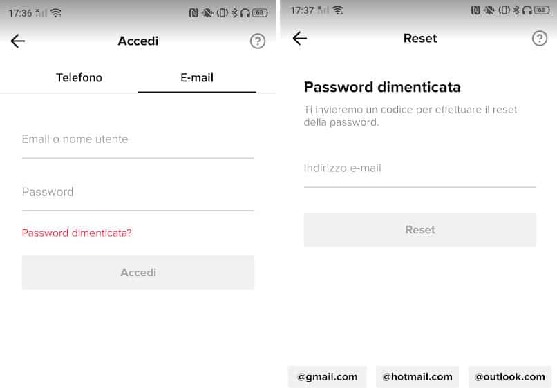 come recuperare account TikTok reset password