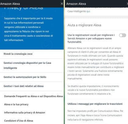 come spegnere Alexa impostazioni di privacy