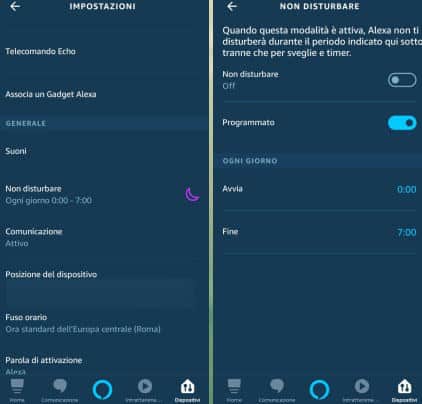 come spegnere Alexa modalità non disturbare