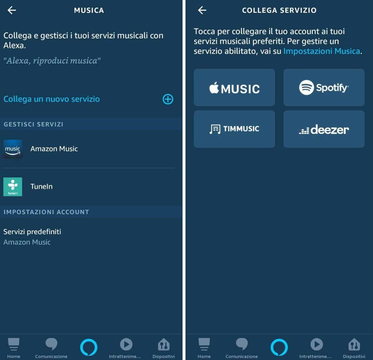 come ascoltare musica con Alexa collegamento servizio musicale