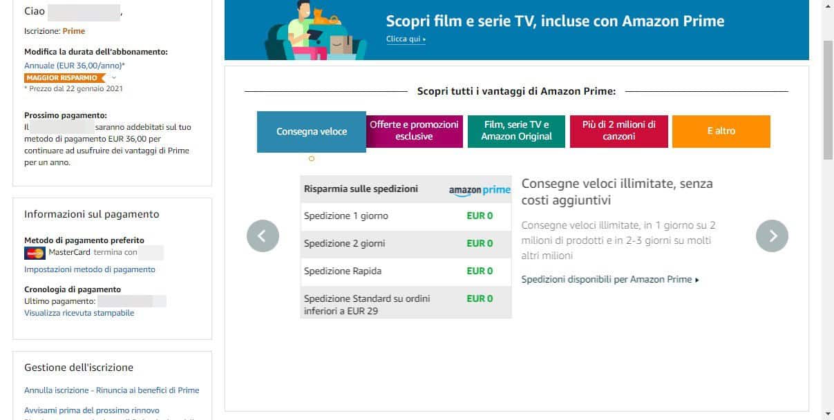 come disattivare Amazon Prime da Web