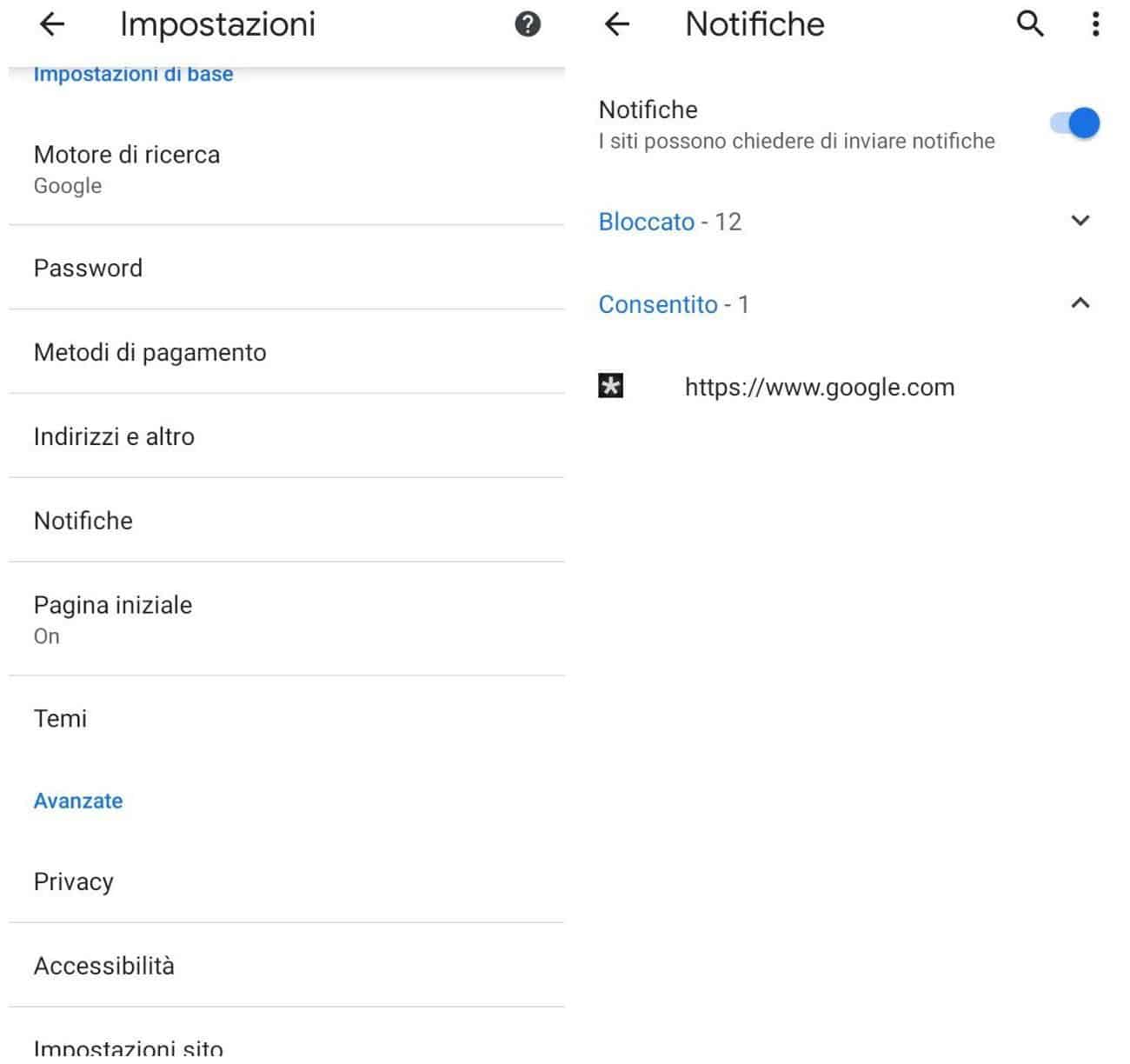 come disattivare le notifiche di Chrome Android