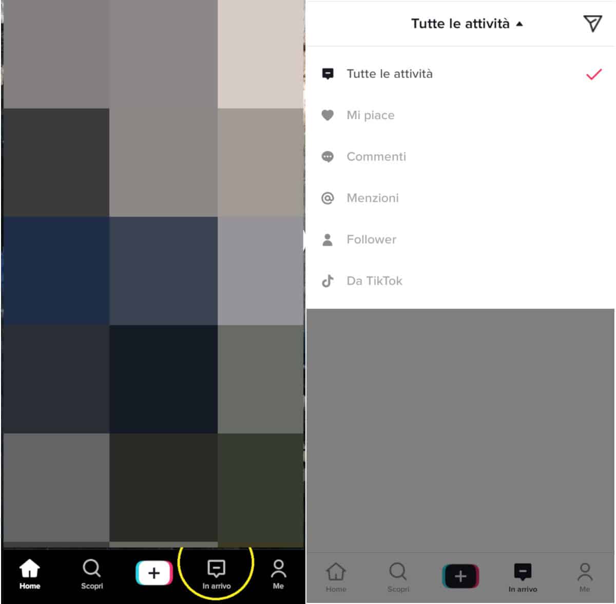 come usare TikTok sezione Tutte le attività